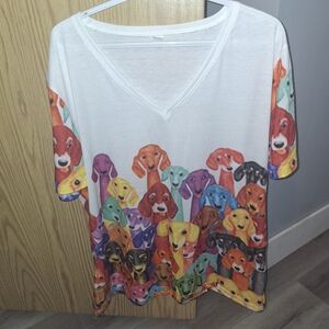 Dog Print V-Neck Tee in Multi-Color - Pet Lovers Shirt